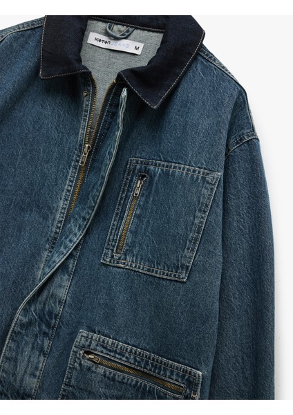 Pamuklu Oversize Uzun Kollu Fermuar Detaylı Denim Ceket modelleri