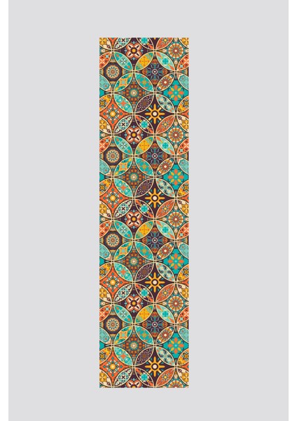 Turuncu Mavi Retro Vintage Desenli Runner 40X220CM fiyatları