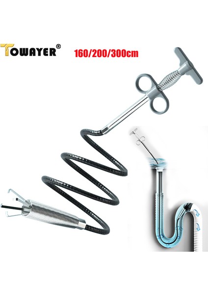 Gri 300CM Tarzı Banyo Mutfak Tıkanıklık Açıcı Yılan Bahar Boru Temizleme Aracı (Yurt Dışından) indirimleri