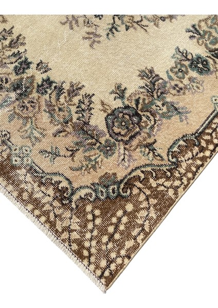 El Dokuma Retro Vintage Özel Yapım Halı 113 x 207 Krem Yeşil Halı fiyatları