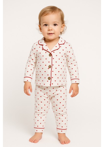 Bebek Pijama Takımı 6-24 Ay | Bebek Kalpli Pamuklu Uzun Kollu Rahat Ev Giyim Seti