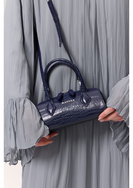 Dokulu Deri Mini Çanta Lacivert