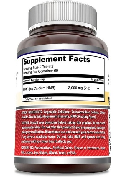 Hmb (Beta-Hydroxy Beta-Methylbutyrate) Supplement 2000 Mg Per Serving 120 Tablets