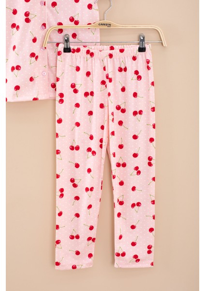Somon Puantiyeli Kiraz Desenli Kısa Kol Kız Çocuk Pijama Takımı (Göz Bantlı) 20565 fırsatları