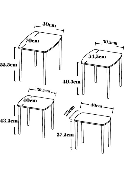 Lüx 1. Sınıf MDF Zigon Sehpa 4'lü