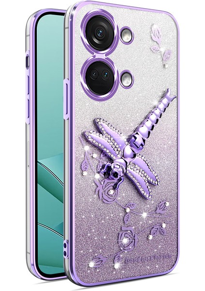 Oneplus Nord 3 5g Dragonfly Kickstand Tpu Çiçekler Glitter Telefon Kapağı (Yurt Dışından)