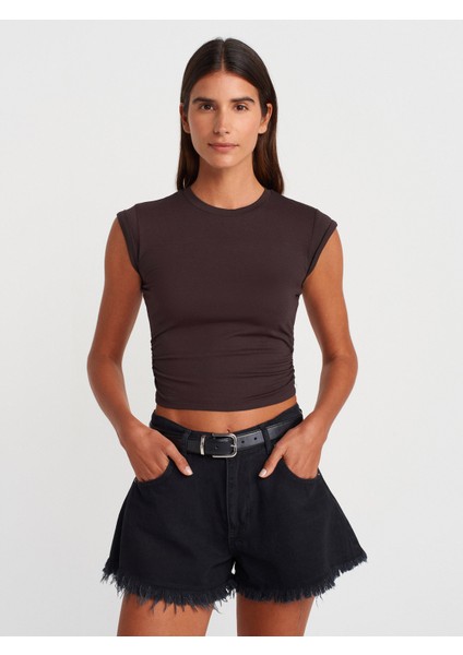 30899 Yanları Büzgü Detaylı Top-Koyu Kahve