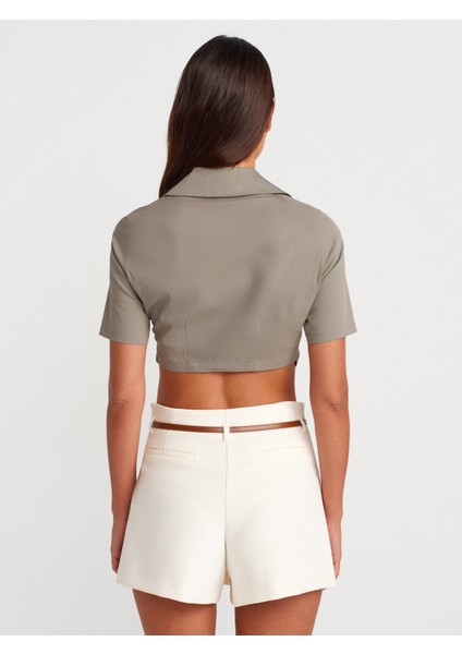 50503 Cep Detaylı Crop Gömlek-Çağla fiyatları