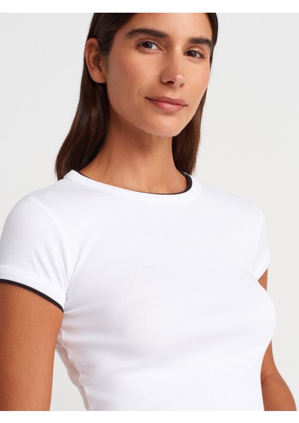 31750 Kontrast Kısa Kollu Tshirt-Beyaz modelleri