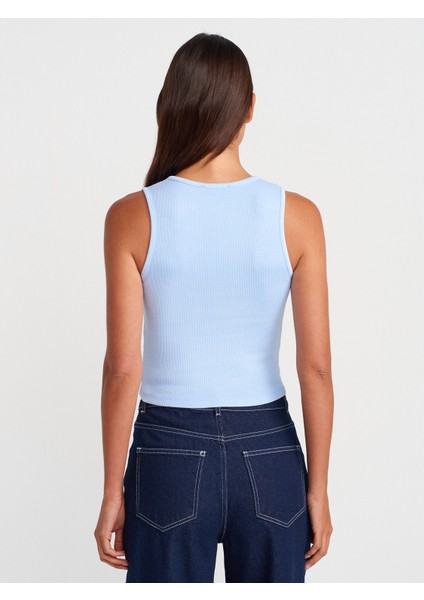 21005 Yıkama Efetkli Crop Top-Çağla