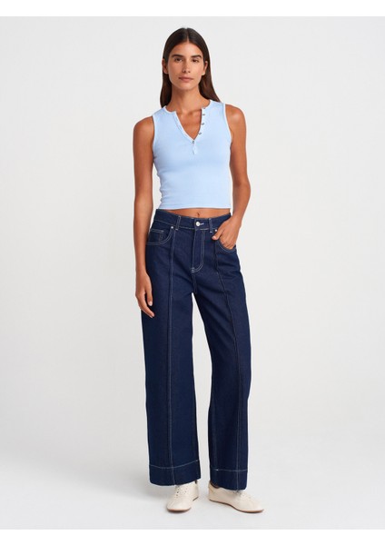 21005 Yıkama Efetkli Crop Top-Çağla
