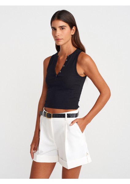 21005 Yıkama Efetkli Crop Top-Siyah