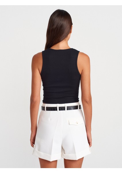 21005 Yıkama Efetkli Crop Top-Siyah