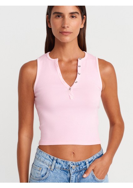 21005 Yıkama Efetkli Crop Top-Çağla