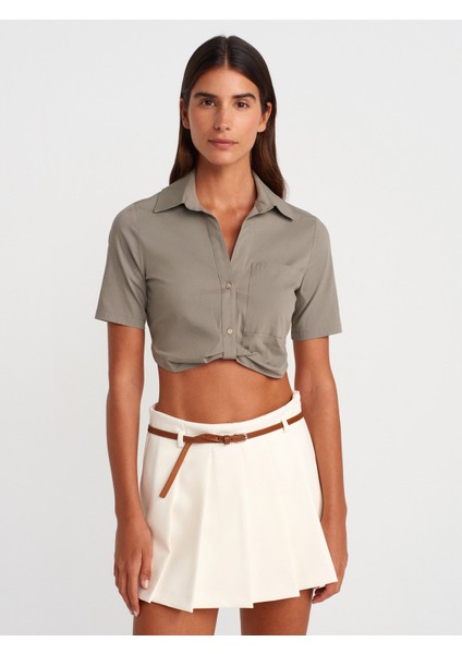 50503 Cep Detaylı Crop Gömlek-Çağla