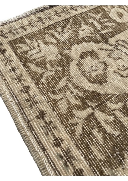 El Dokuma Eskitme Isparta Halısı 120 x 210 Krem Kahve Yün Vintage