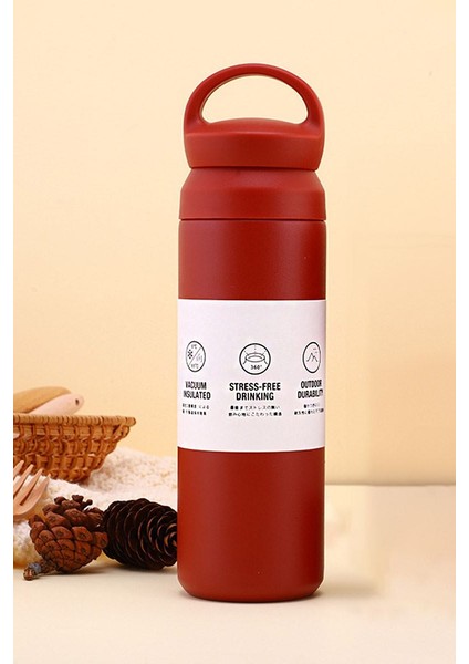 304 L Çelik 500 ml Kırmızı Kulplu El Termos Mug CIN910KR