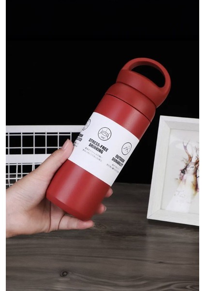 304 L Çelik 500 ml Kırmızı Kulplu El Termos Mug CIN910KR