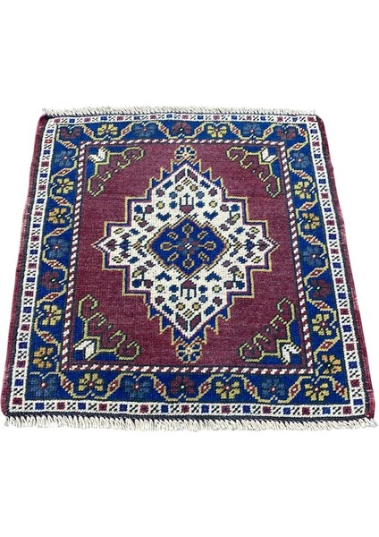 El Dokuma Mor Taşpınar Halısı 57X63 Küçük Halı Yastık