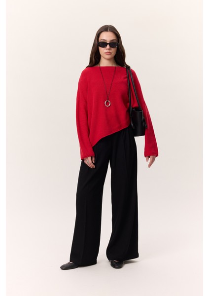 Oversıze Dökümlü Pamuk Kazak Kırmızı modelleri