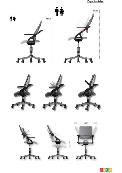 Ana Okulu Çocuk Sandalyesi, Tekerlekli Döner Sandalye - Taşıma kap. 120kg, Beyaz/Sarı - Vega