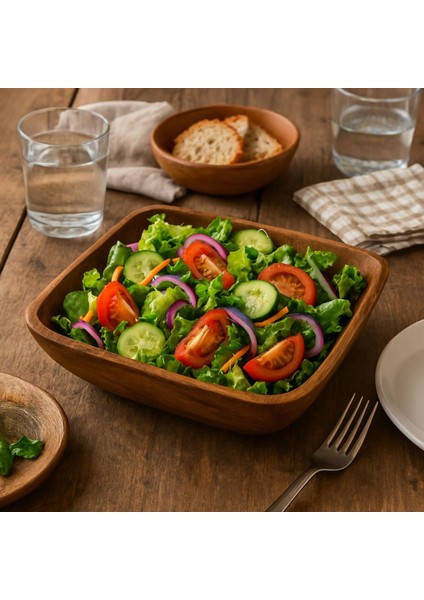 Masif Ahşap Servis Kasesi–salata, Peynir ve Atıştırmalık SUNUMU-18X13X5CM