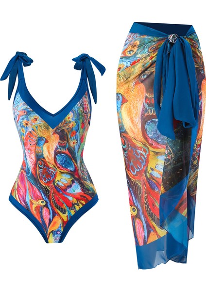 LX068BLUE Tek Parça Plaj Mayo Bikini (Yurt Dışından)