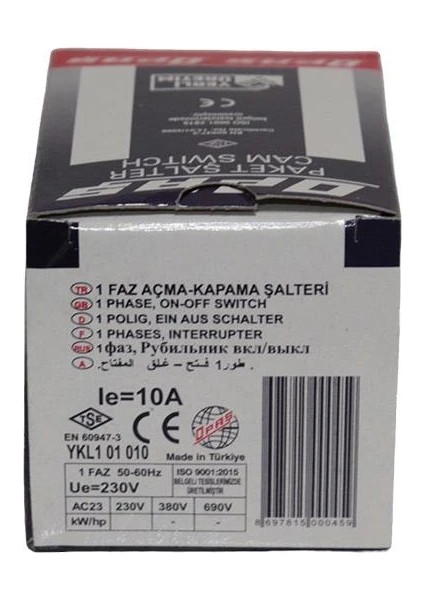 1 x 10A 0-1 Aç-Kapa Kilitli Şalter