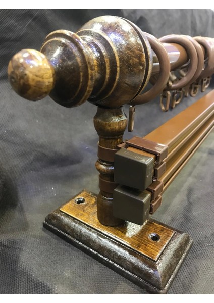 Çift Raylı Rustik Halkalı Perde Tutucu 3lü Perde Askısı Ahşap Başlık Metal Boru Ray modelleri