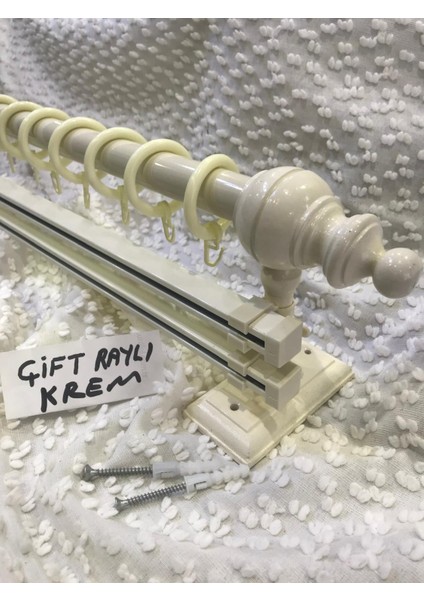 Çift Raylı Rustik Halkalı Perde Tutucu 3lü Perde Askısı Ahşap Başlık Metal Boru Ray fiyatları