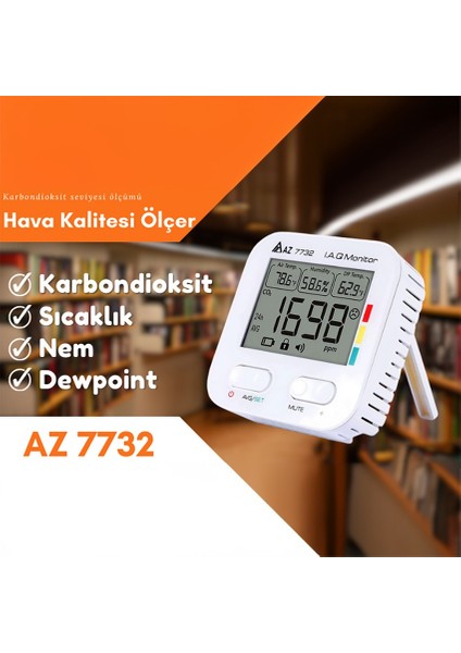 Az 7732 Karbondioksit Sıcaklık Nem Ölçer | Sadece Pil Ile Çalışır modelleri