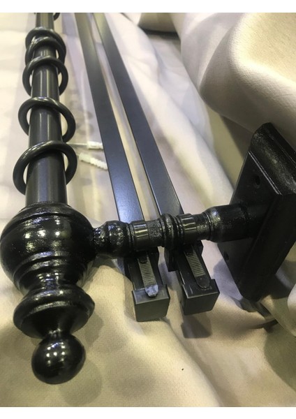 Çift Raylı Rustik Halkalı Perde Tutucu 3lü Perde Askısı Ahşap Başlık Metal Boru Ray fiyatları