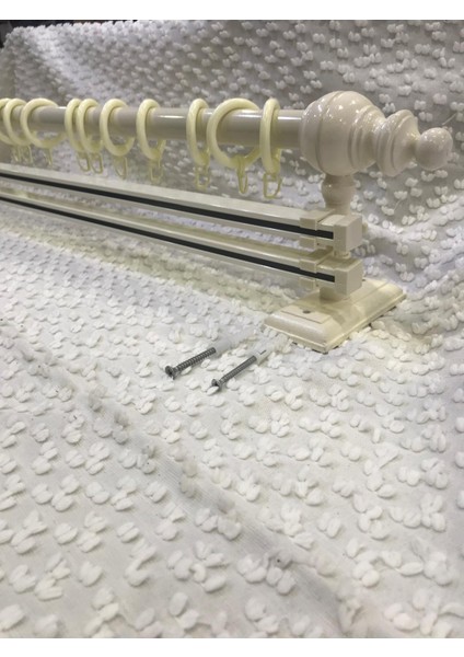 Çift Raylı Rustik Halkalı Perde Tutucu 3lü Perde Askısı Ahşap Başlık Metal Boru Ray fırsatları