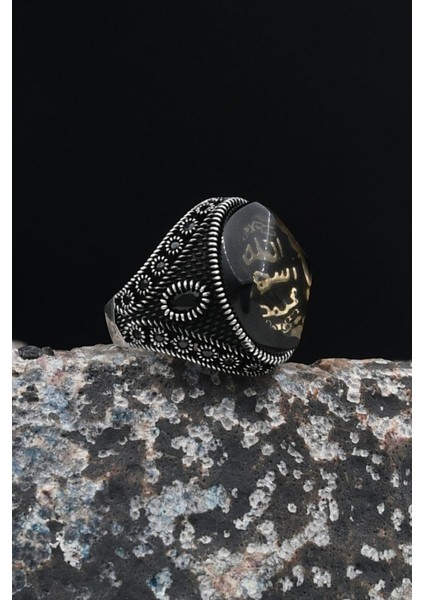 925 Ayar Gümüş Erkek Yüzüğü Mührü Şerif Sıkma Kehribar Taşlı 901644 fiyatları