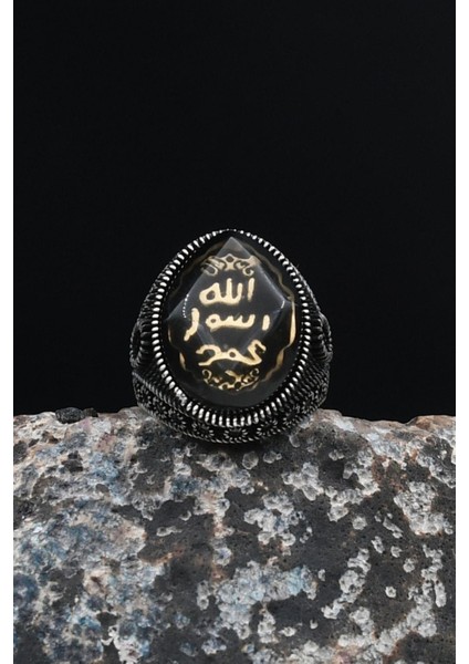 925 Ayar Gümüş Erkek Yüzüğü Mührü Şerif Sıkma Kehribar Taşlı 901644 modelleri