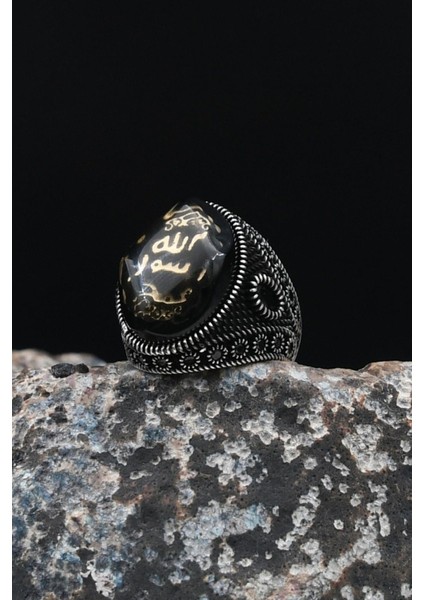 925 Ayar Gümüş Erkek Yüzüğü Mührü Şerif Sıkma Kehribar Taşlı 901644 fırsatları