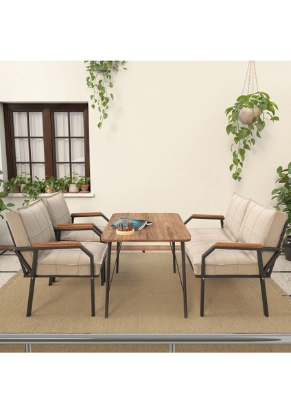 Hayal Serisi Balkon, Bahçe, Cafe - Metal Kanepe Koltuk Takımı - 2+1+1 90X60CM Masalı - Krem