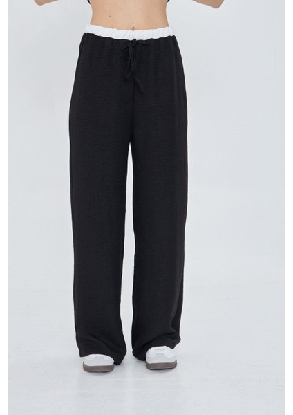 Beli Garnili Bağcıklı Keten Görünümlü Pantolon indirimleri