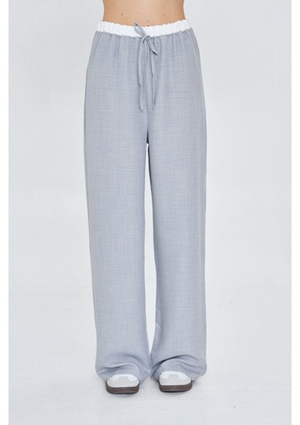 Beli Garnili Bağcıklı Keten Görünümlü Pantolon indirimleri