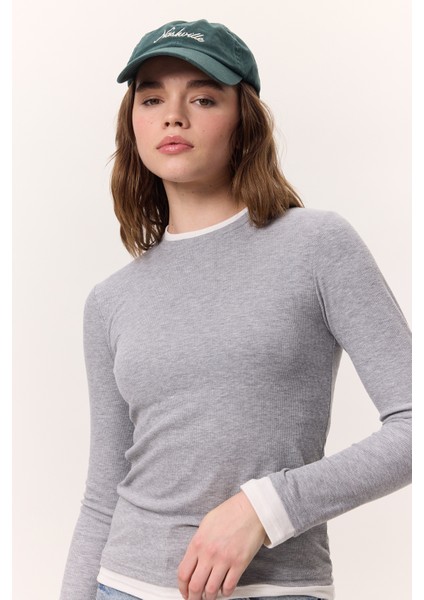 Uzun Kollu Garnili Body Gri Melanj