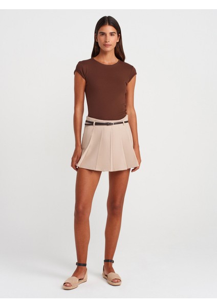 31779 Bisiklet Yaka Basic T-Shirt-Açık Kahve fırsatları