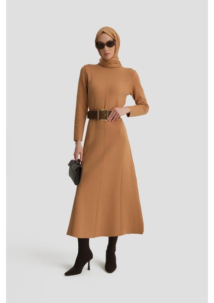 Uzun Kol Triko Elbise 24KD4217 Bisküvi