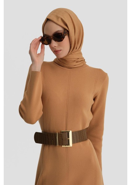 Uzun Kol Triko Elbise 24KD4217 Bisküvi