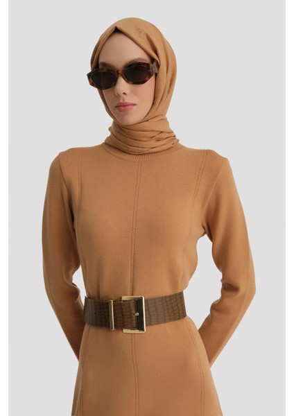 Uzun Kol Triko Elbise 24KD4217 Bisküvi