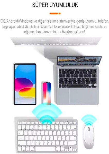 Mini Ios Android Windows Uyumlu 2.4g+Bt5.2+Bt3.0 Bluetooth Klavye Mouse Seti