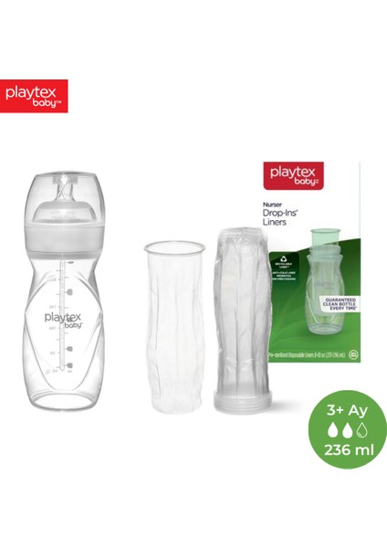 Baby™ Yenidoğan Biberon & Liners® Seti, 236 ml 3+ Ay,orta Akış (1 Adet Biberon + 5 Adet Liners) ve 50 Adet Tek Kullanımlık Anti-Kolik, Sterilize Biberon Torbası, 3+ Ay,