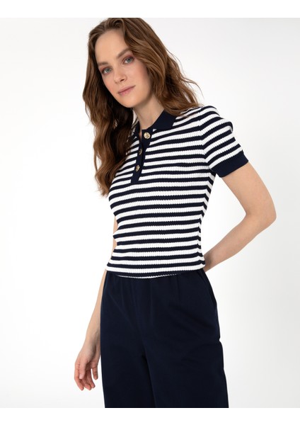 Kadın Lacivert Slim Fit Triko Tişört 50301182-VR033