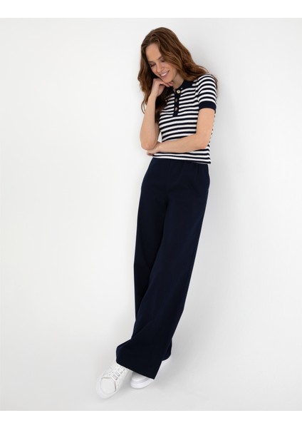 Kadın Lacivert Slim Fit Triko Tişört 50301182-VR033