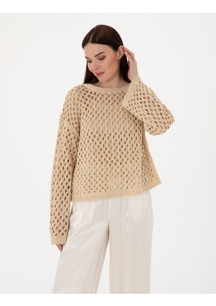 Kadın Bej Oversize Kazak 50301176-VR011