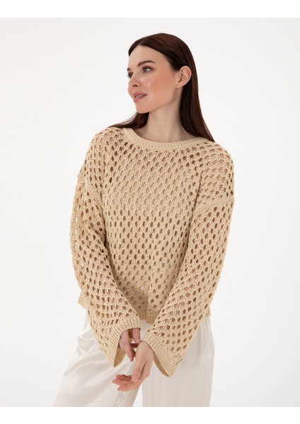 Kadın Bej Oversize Kazak 50301176-VR011